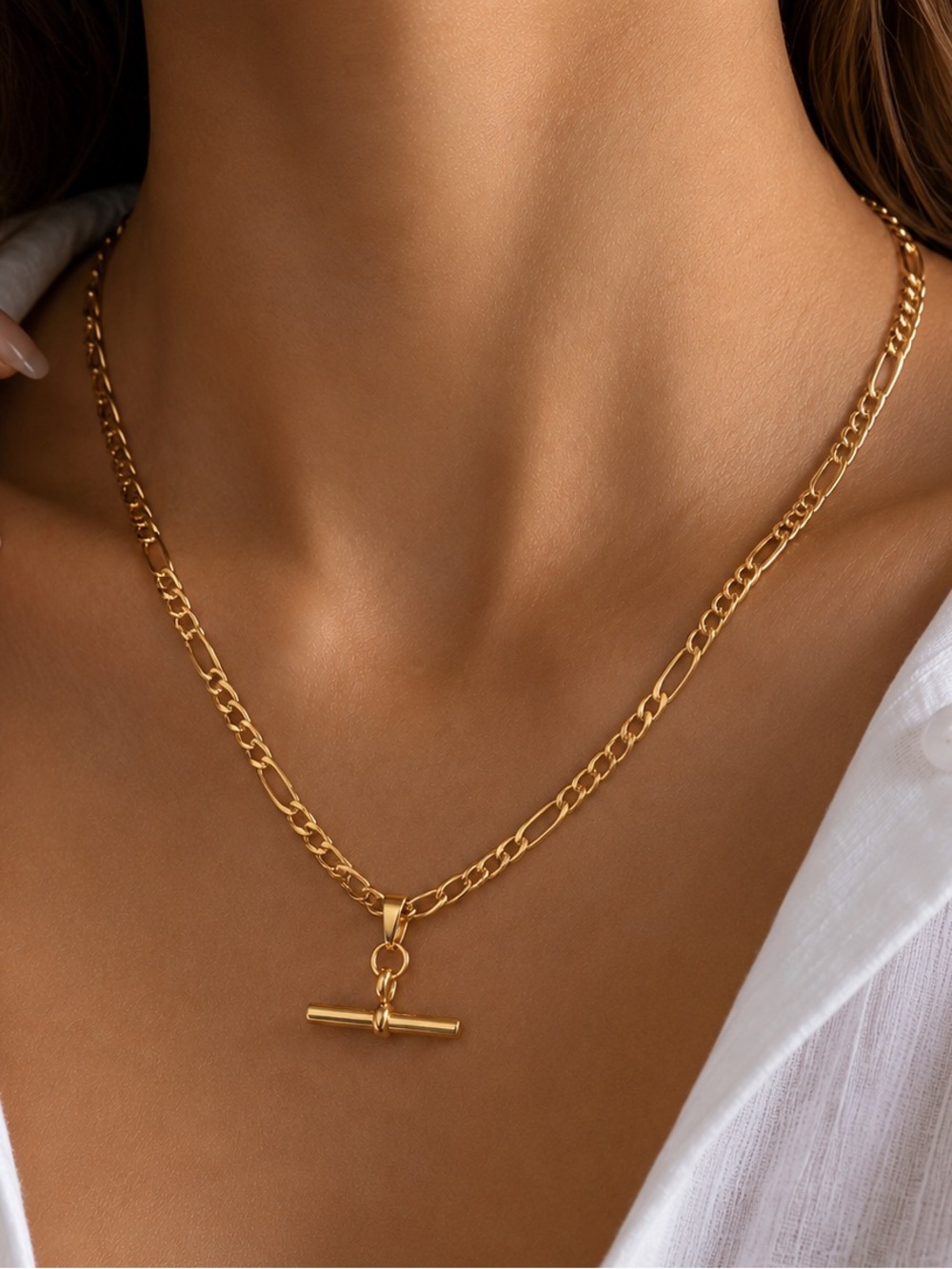 18K Gold Plated T-Bar Pendant Necklace